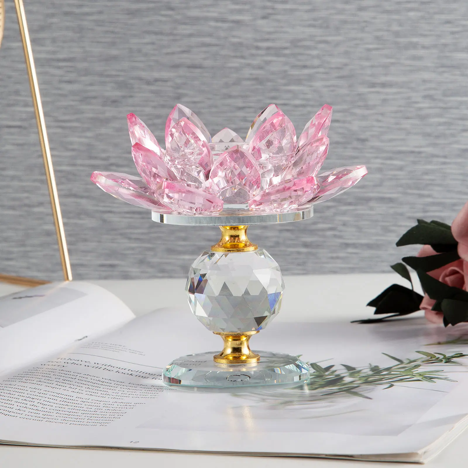 Factory Wholesale Crystal Lotus Candle Holder For Buddha Ornaments Colorful K9 Crystal Lotus Candlesticks