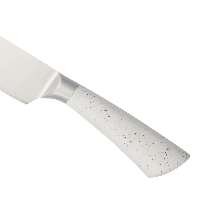 Hot selling 8pcs knife set in hollow handle with white marble coating handle and acrylic holder