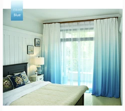 American Europe Solid Sheer Blue Voile Gradient Curtain for Living room Tulle Fabric Grey Window Curtain Panels