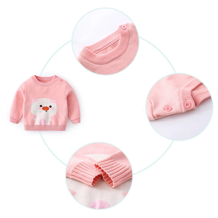 Cartoon Jacquard Long Sleeve Knitted Baby Sweater Warm Kids Clothes For Winter