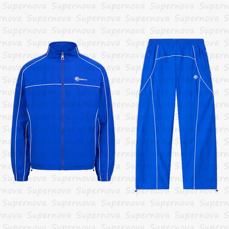 2024 Hip Hop Nylon Windbreaker Streetwear Vintage Two Piece Jogging Suits Full Zip Up Windbreaker Set Tracksuits For Men