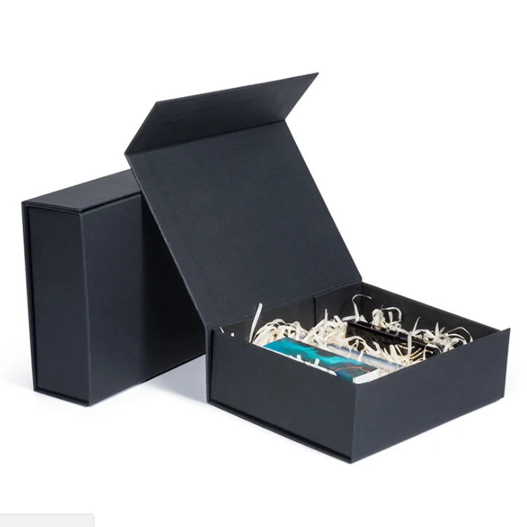 Eco friendly Logo designer Cardboard Packaging Magnetic Closure custom Black shoe Foldable magnetic Paper Gift Box with logo