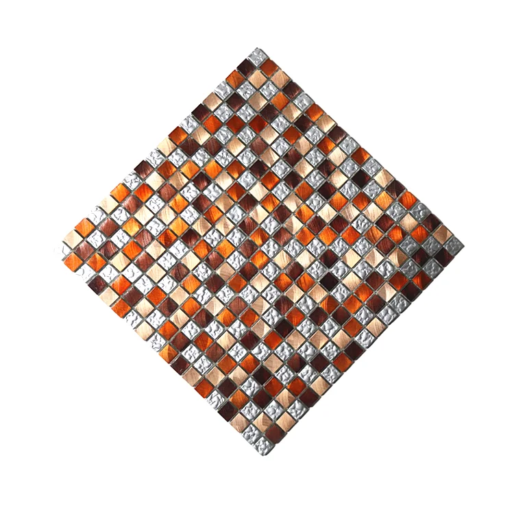 Customized Design Aluminum Alloy Brown Mix Crystal Glass And Metal Mosaic Tile