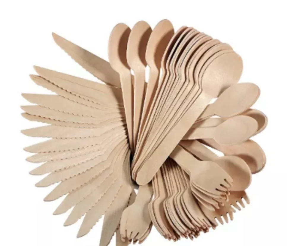 Custom Printed High Quality Utensils 140mm 160mm Birch Disposable Spoon Fork Knife Set Wooden Cutlery