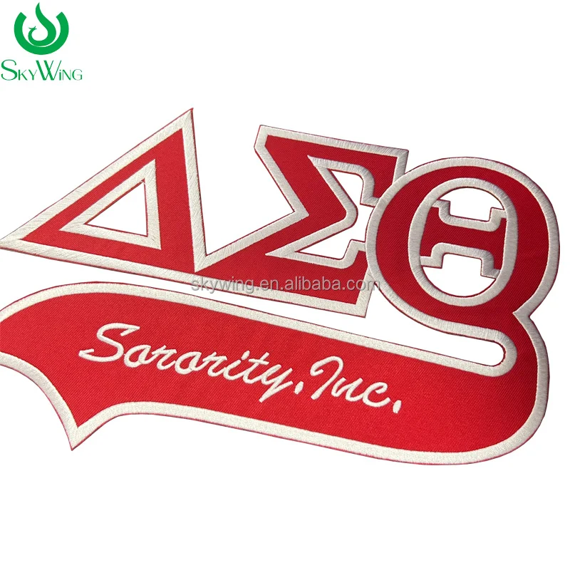 Custom Red Soror Twill Greek Letter Delta with Tail 1913 DST Delta Sorority Embroidered Iron on Patches for Jacket