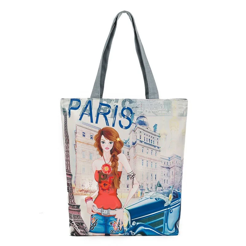 Italy Vintage Tower Design Shoulder Bags Women Summer Floral Beach Bags For Female Single Canvas Shopping Handbags High Capacity