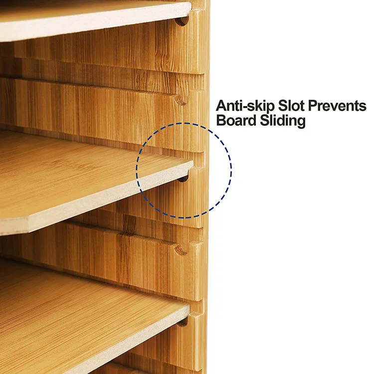 Office desk organizer adjustable height removable 5 tier a4 bamboo document letter magazine file tray