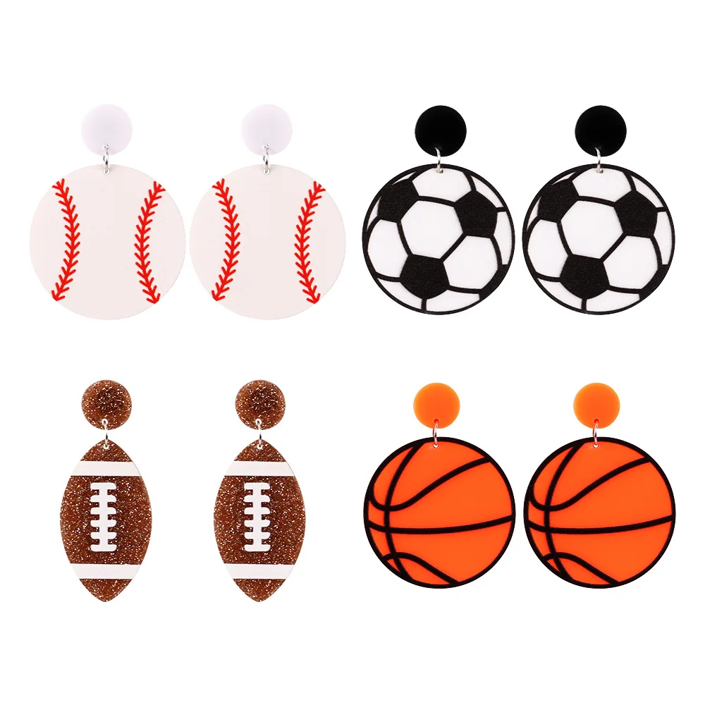 LC20240148 Wholesale fashion resin acrylic softball baseball volleyball  football basketball sports ball earrings