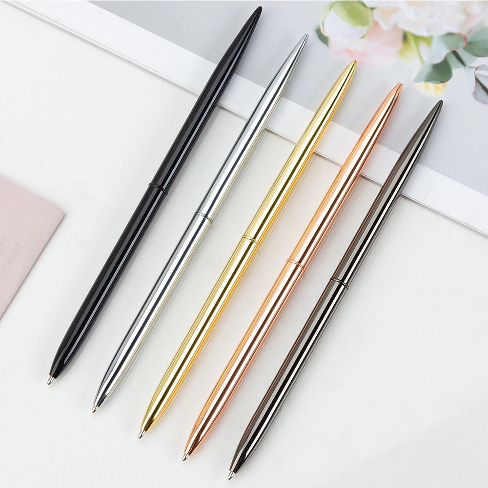 Minimum Order Gifts Chrome Plated Long Metal Pen Silver Gold Rose Gold Skinny Desk Slim Hotel Pen