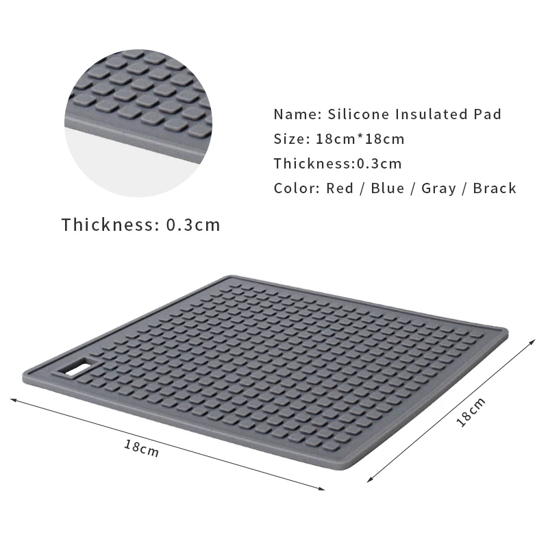 Non Slip Flexible Durable Heat Resistant Silicone Pot Holder/ Silicone Trivet / Coaster / Placemat / Hot Pad Square BPA Free 80g