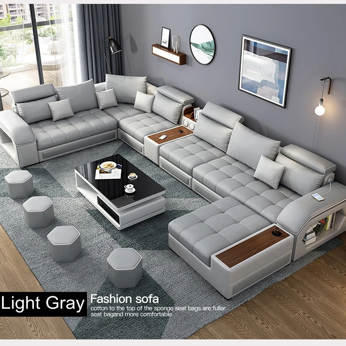 Living room new model fashion sectional corner U shaped 7 seater fabric luxury furniture sofa set for home