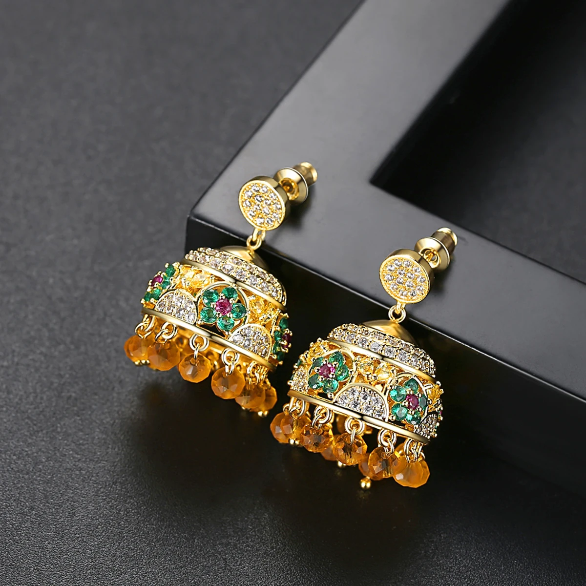 
LUOTEEMI Zirconia Tassel New Designs Gold Jhumka Earring New Design Gold Jhumka Earrings 