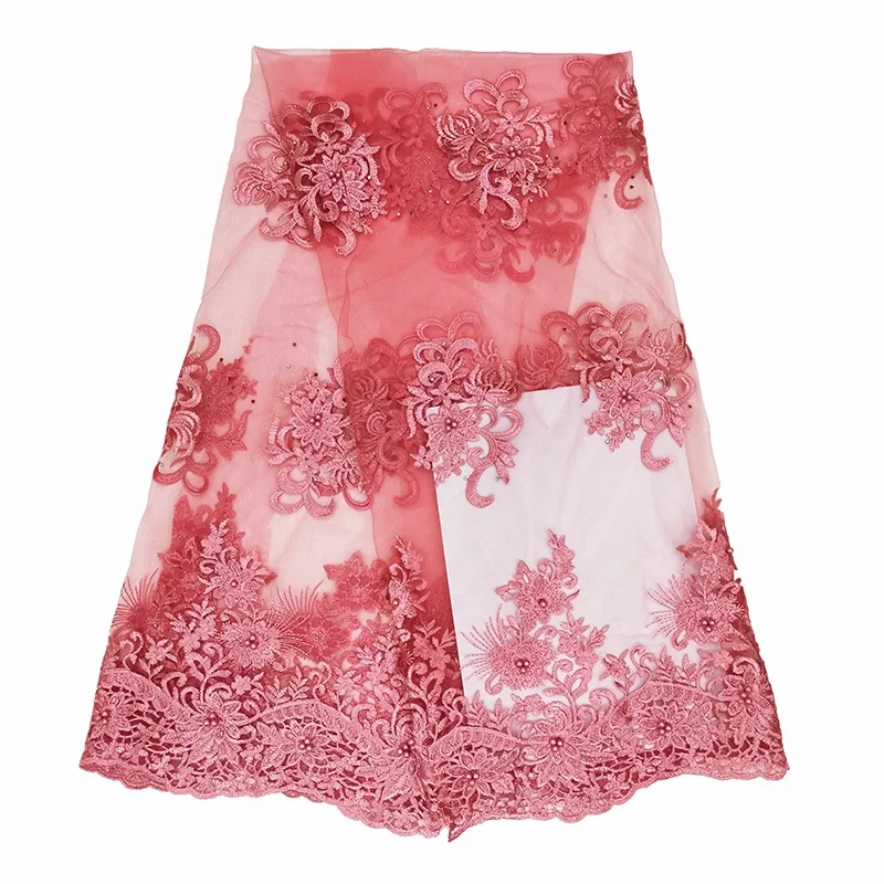 factory cheap price high quality guangzhou simple red embroidered lace fabric