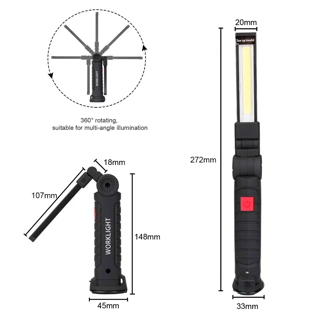 
2Pack Portable USB Rechargeable LED flexible Folding Work light 