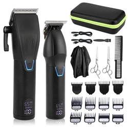New Arrival Professional LCD Display Sharp Blade Barber Salon Low Noise 0mm Cordless Hair Trimmer & Clippers Set