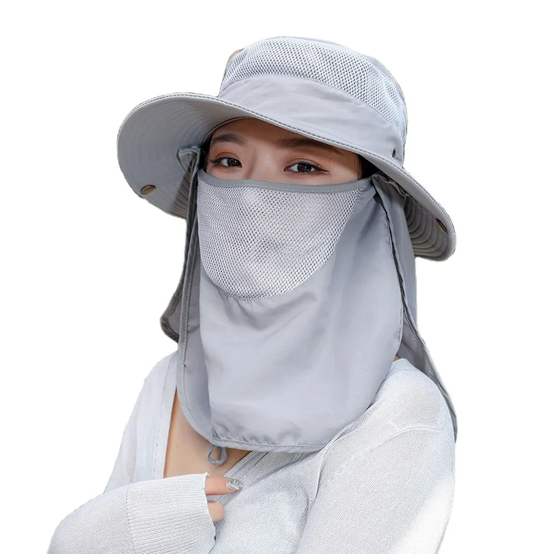 Outdoor 2 IN 1 UV Protection Mesh Bucket Hat For Women Men Wide Brim Breathable Fishing Hiking Sun Hat With Neck Flap