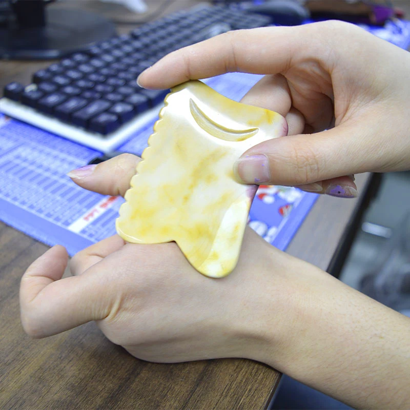 U shape Mookaite Gua Sha Scraping Massage Tools with Smooth Edge Yellow Stone Guasha Face and Body Therapy Tool for Anti-wrinkle