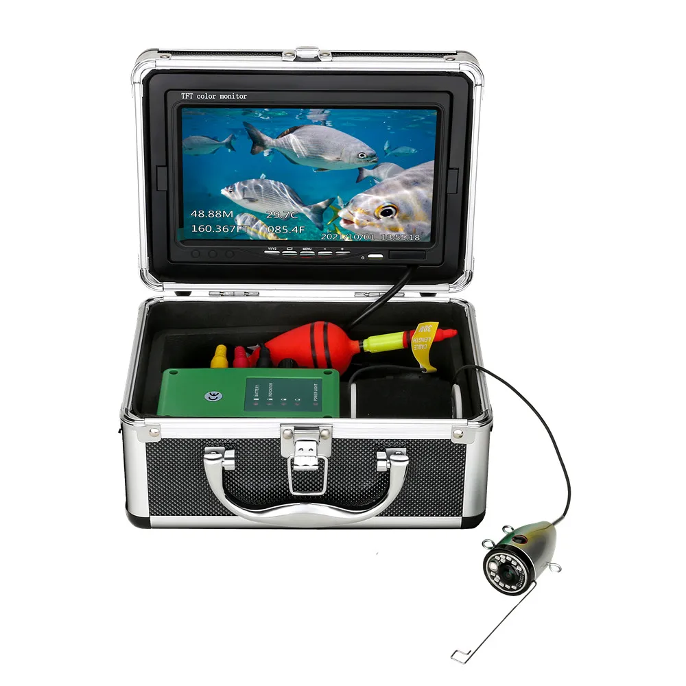 Portable Underwater Fishing Camera with Depth Temperature Display-Waterproof HD Camera and 7' LCD Monitor-Infrared Fish Finder