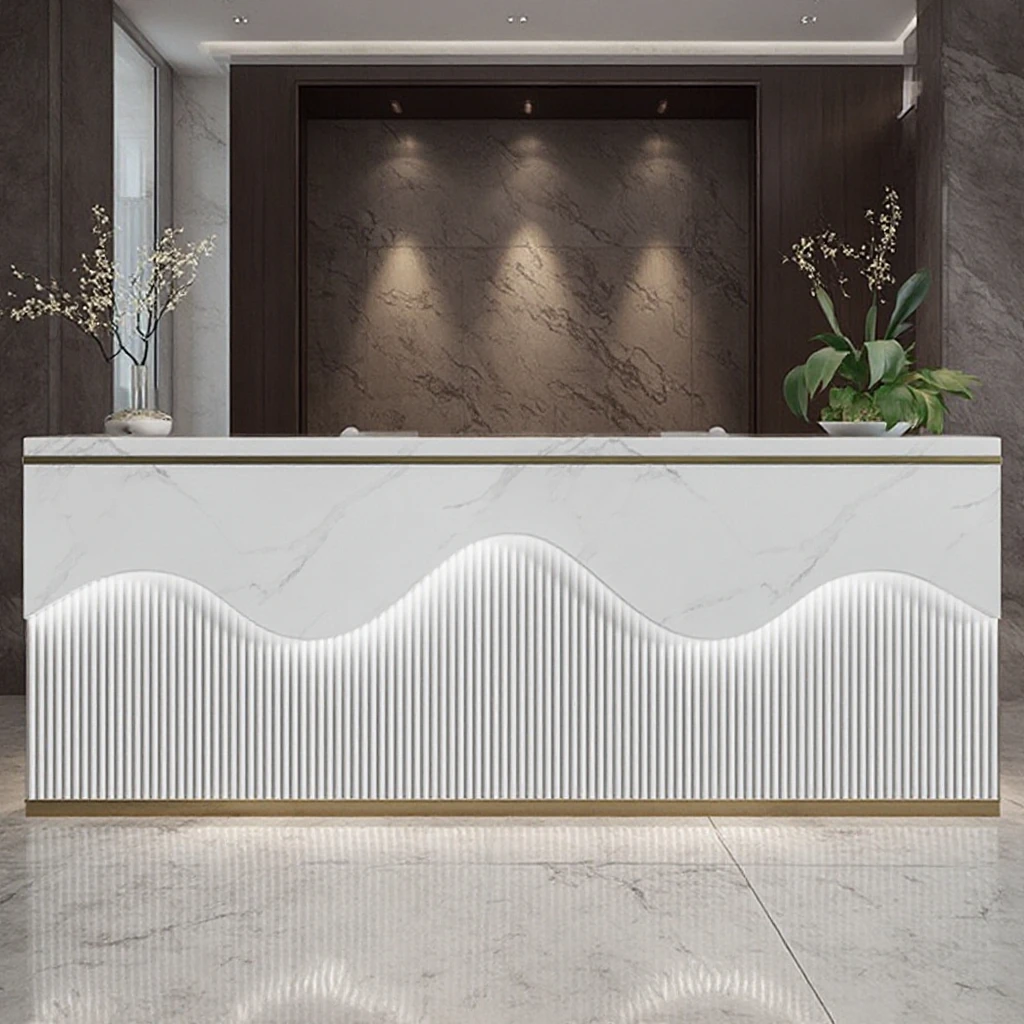 Wholesale Custom High End Wooden Reception Modern Office Furniture Commercial Front Desks Hotels Supermarkets Hospitals Gyms