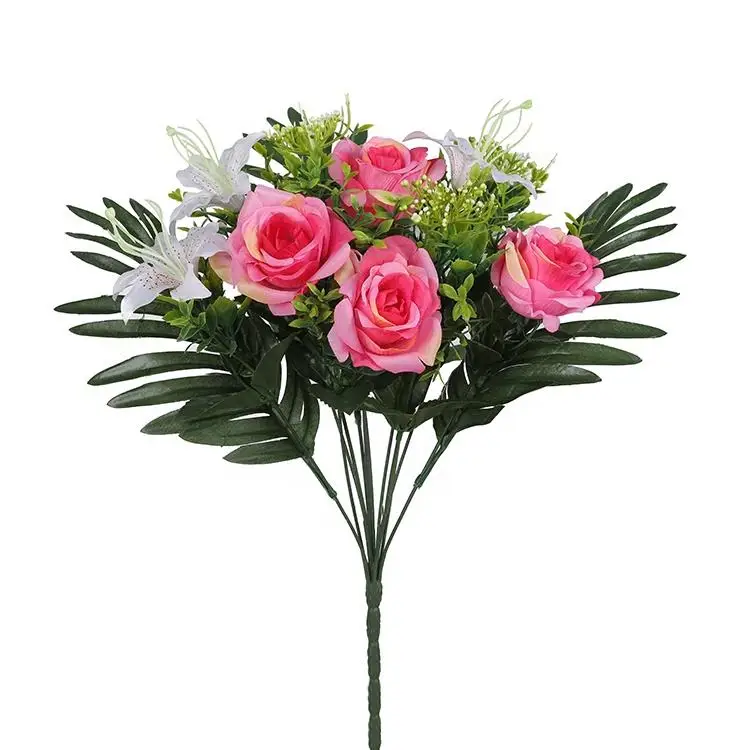 Custom leaves and flowers silk rose artificial flower decorative leaves plastic for funeral