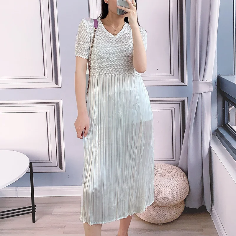 Fashion Summer 2020 dresses women lady elegant party Noble golden pleated High waist clothing