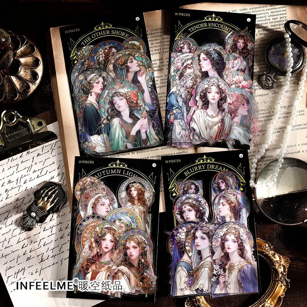 10 sheets/pack, PET stickers, romantic imagination series, hot stamping, character tent decoration materials, 4 styles