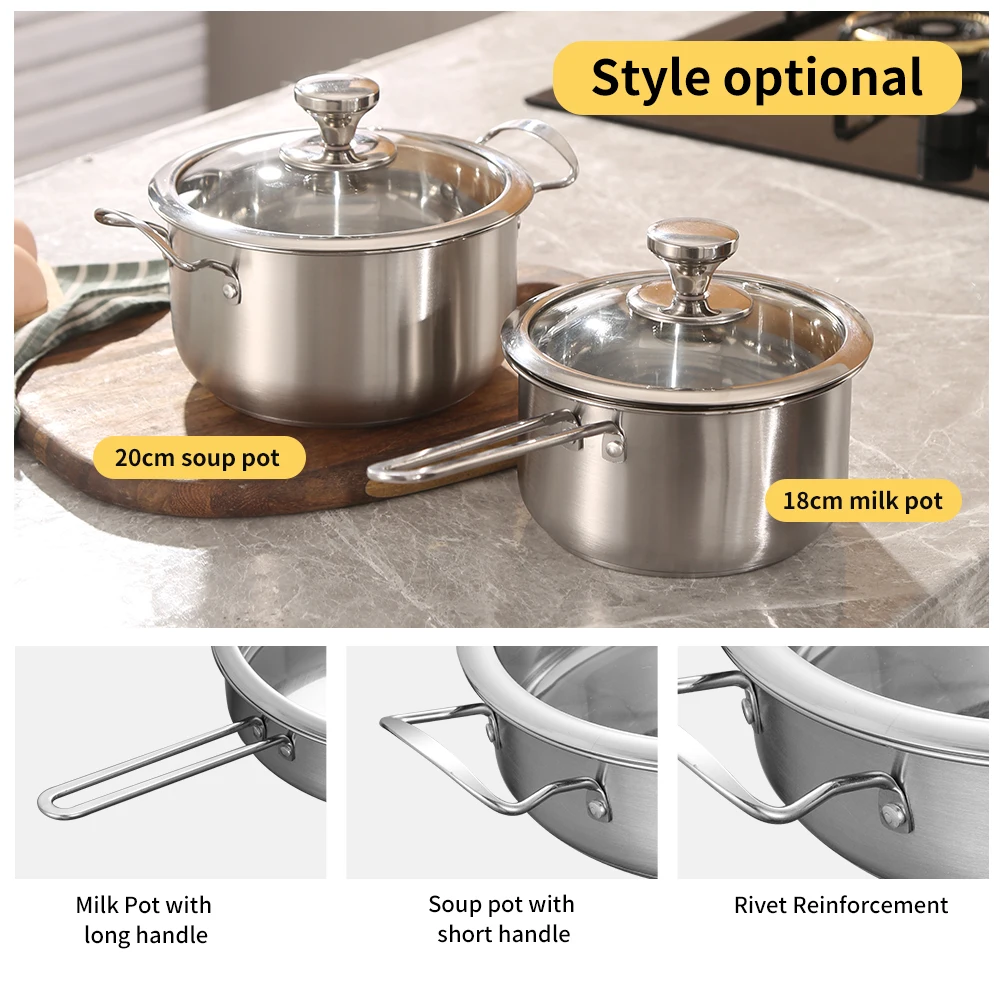 11 Piece Cookware Set stainless steel cooking pots kitchenware Includes Saucepans stock pots and pans
