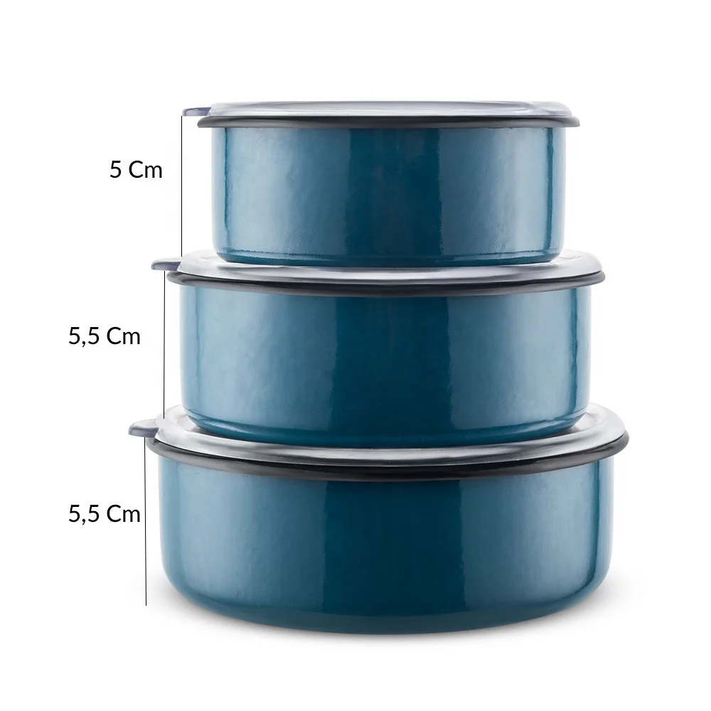 Bowl Triple Set Storage Enamel Salad Bowl Packaging Cup Three Pieces Bowl Stainless Steel Double Round Shape Kitchenware