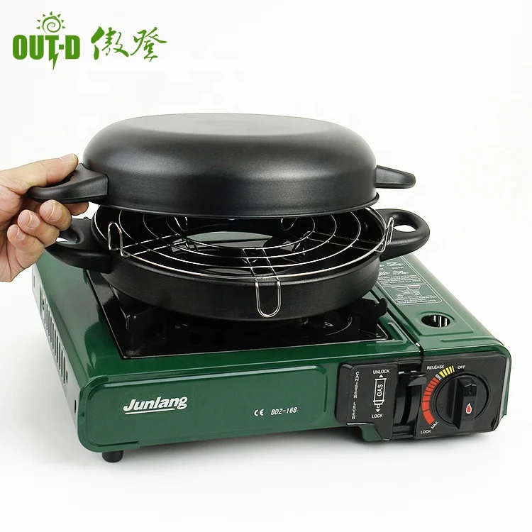 Camping gas stove use mini fry pan plate bbq grill manufacturer