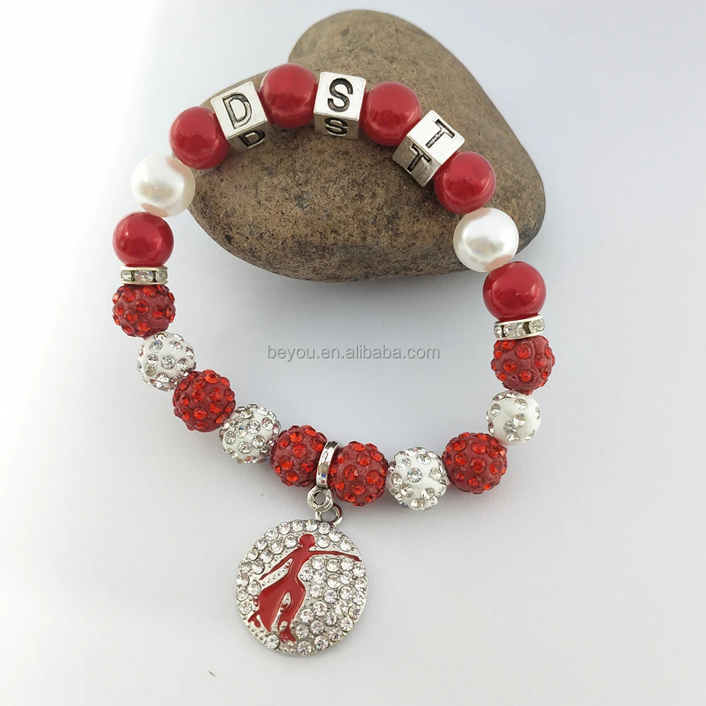 Custom Sorority Letters DELTA DST University Black Women Society Metal Bead Charm Handmade Pearl Elastic Bracelet Bangle Jewelry