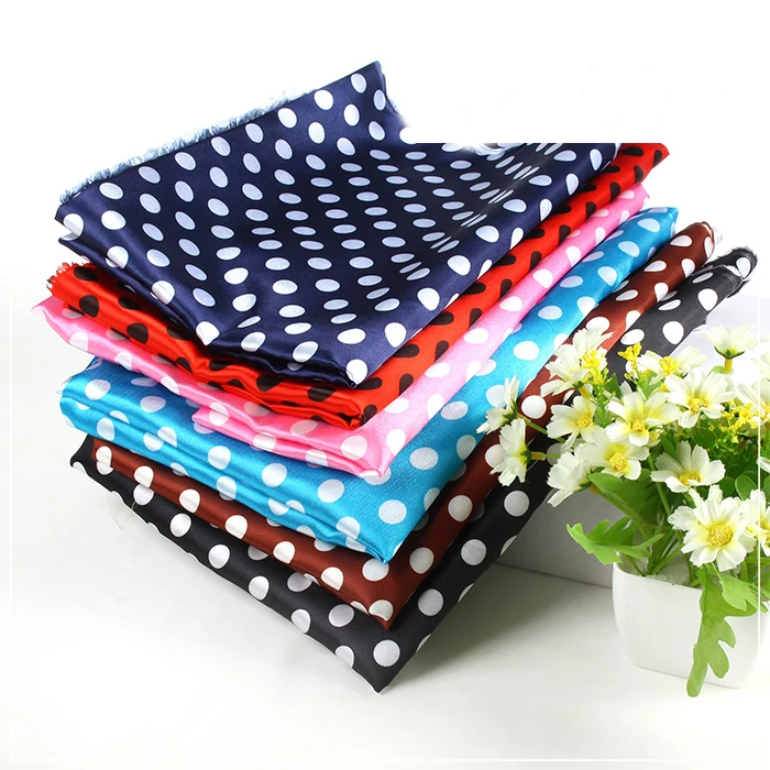 Factory cheap price shiny smooth 100% polyester 12mm printed polka dot satin fabric