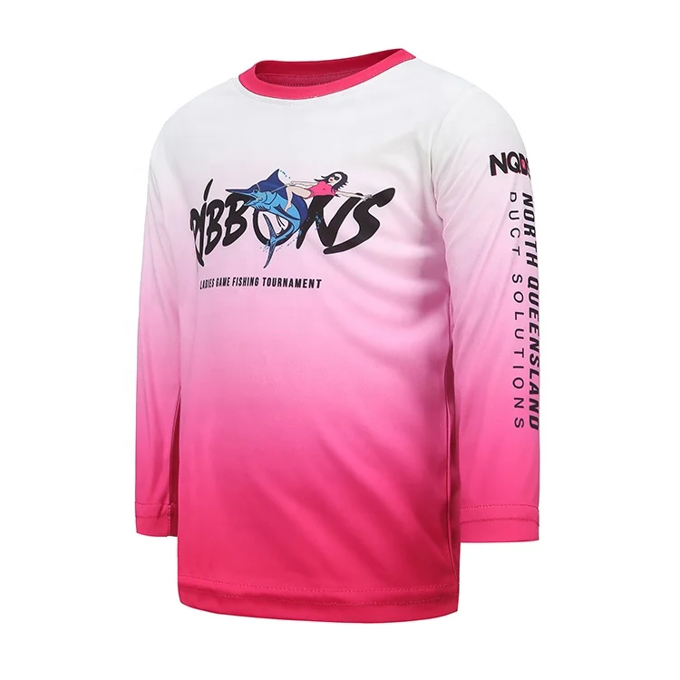 High quality mermaid and marlin pattern pink color baby girl fishing shirt