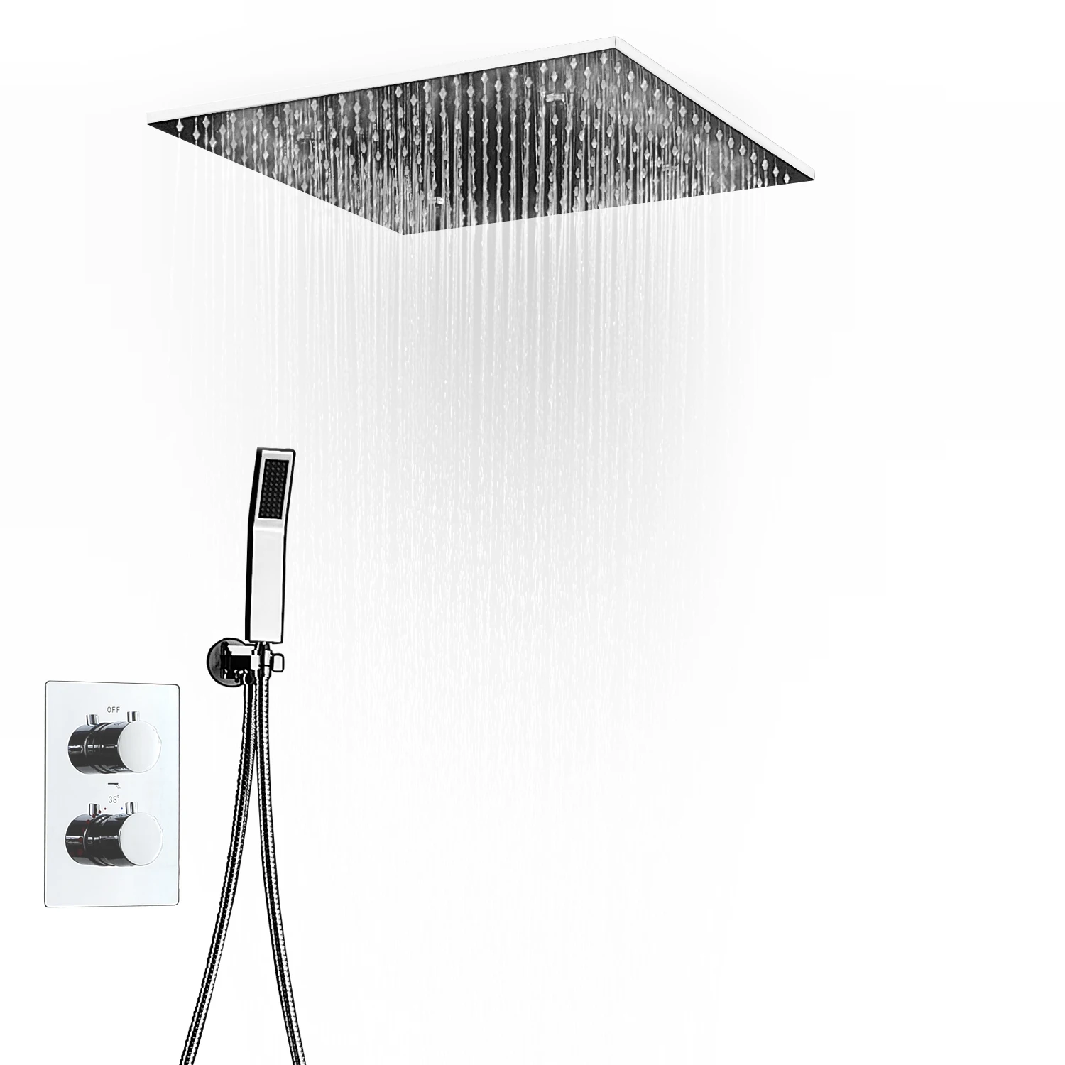 Bathroom Shower Set System Modern Thermostatic 500X500Mm Shower System Bathroom Ceiling Rainfall Mist Spa