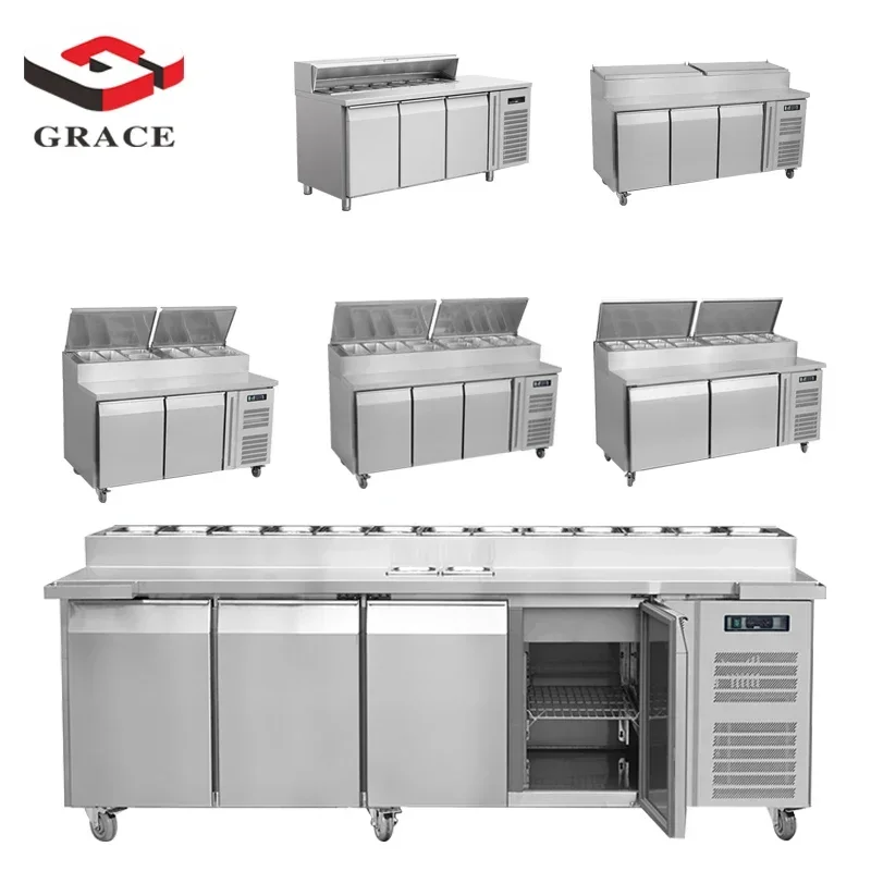 Customizable Grace Commercial Refrigerated Chiller Saladette Bar Worktop Stainless Steel Display Buffet Salad Counter
