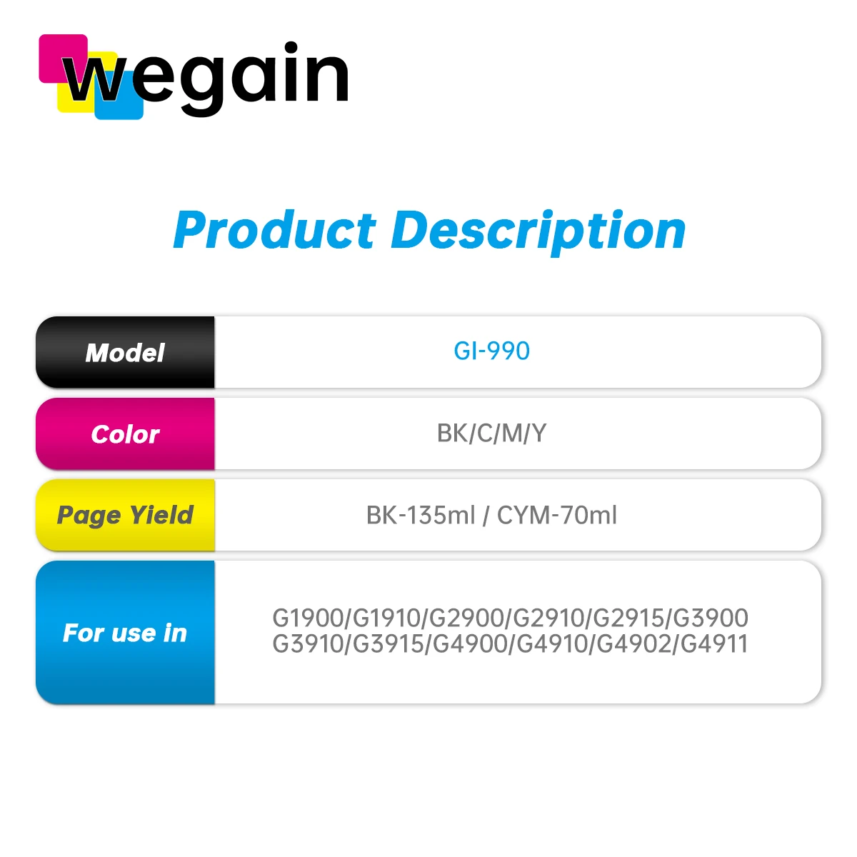 Factory Premium New GI-990 Refill Ink GI-990BK GI-990C GI-990M GI-990Y Four Colors Dye Pigment Ink
