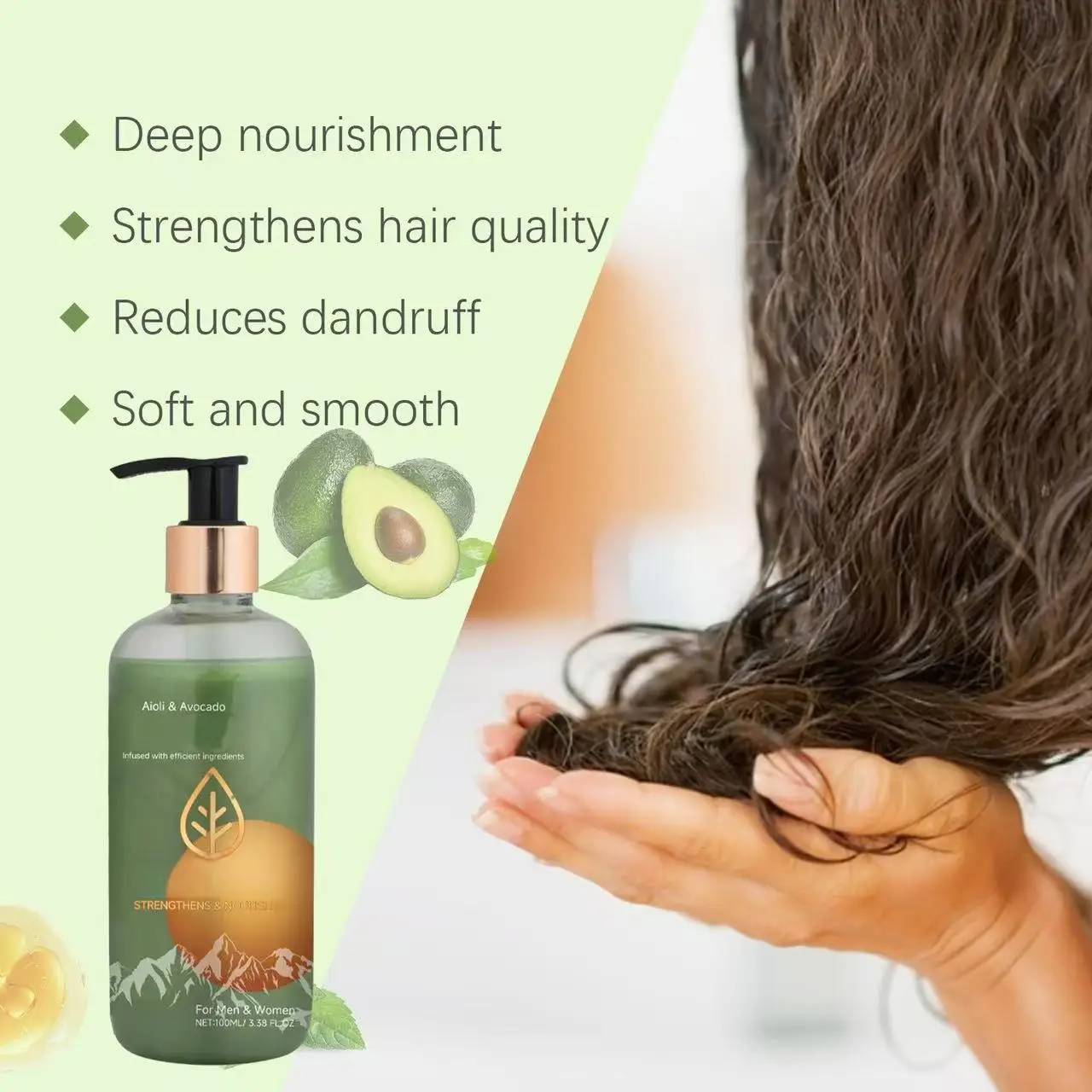 OEM Private Label Organic Refreshing Sulfate Free Shampoo Avocados Hair Care Product Avocado Shampoo