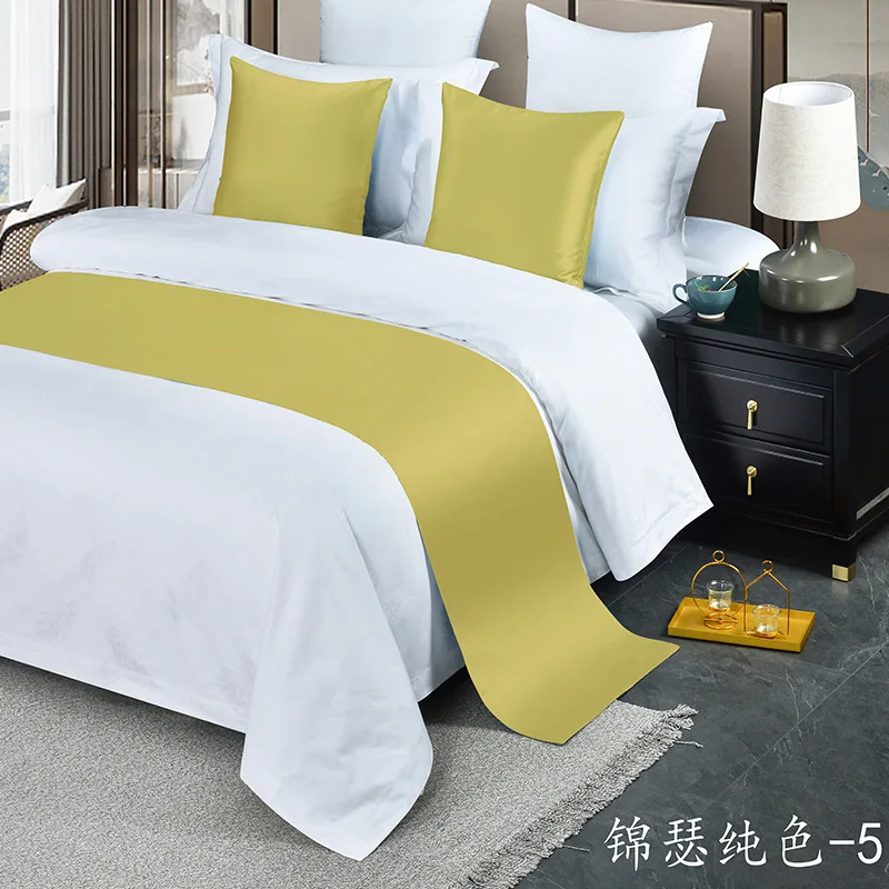 Wholesale 5 Star Hotel Simple Bed Runner Luxury Decorative Throw Pillow Case Bed Flag Set Satin Bed Towel