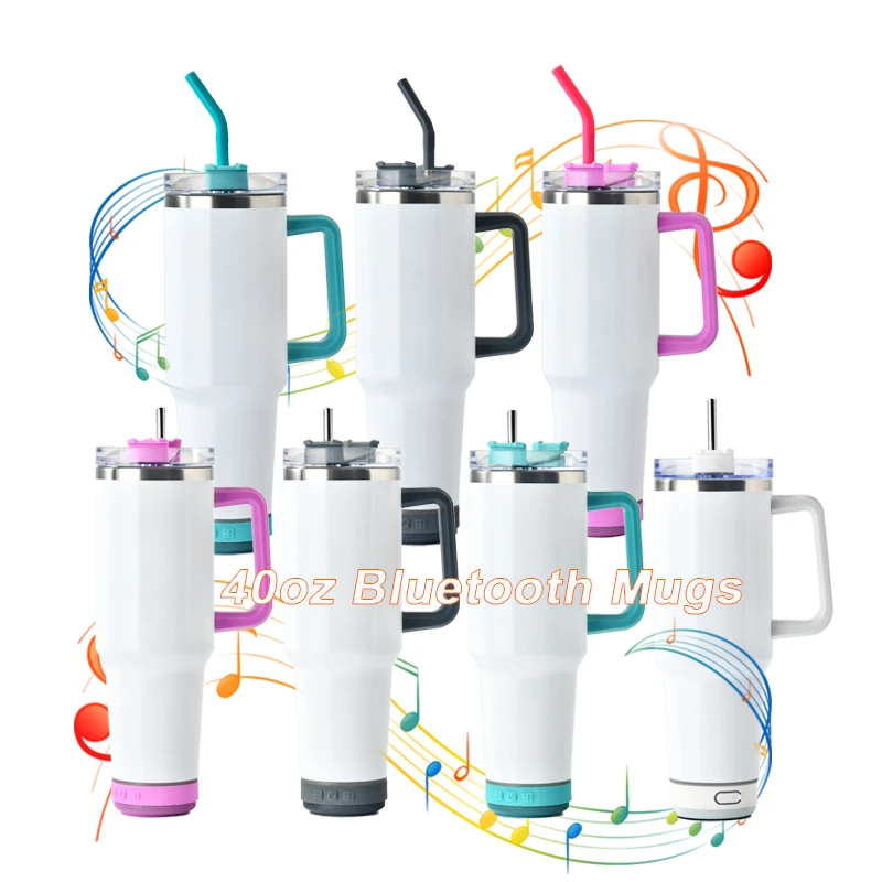 40oz Vacuum Insulated Drinking Tumblers Stainless Steel 40oz speaker music tumbler Speaker Travel Cup with Handle and Straw Lid