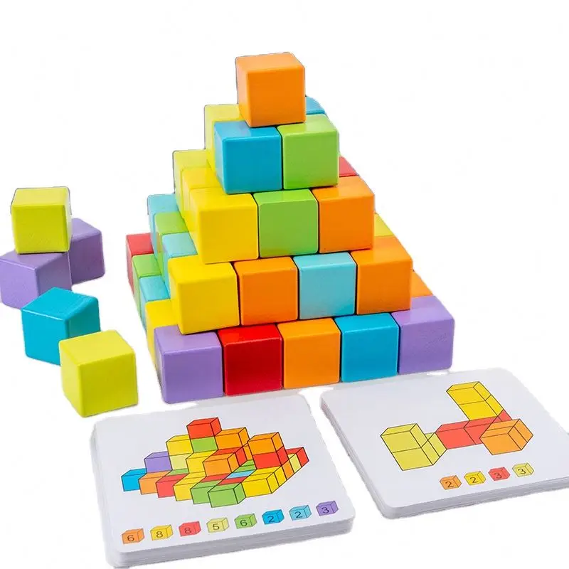 16PCS Wooden Cube Building Blocks Toy Logic Training Stacking Toy Parent-Child Game Toy Family Party Casual Gifts for Children