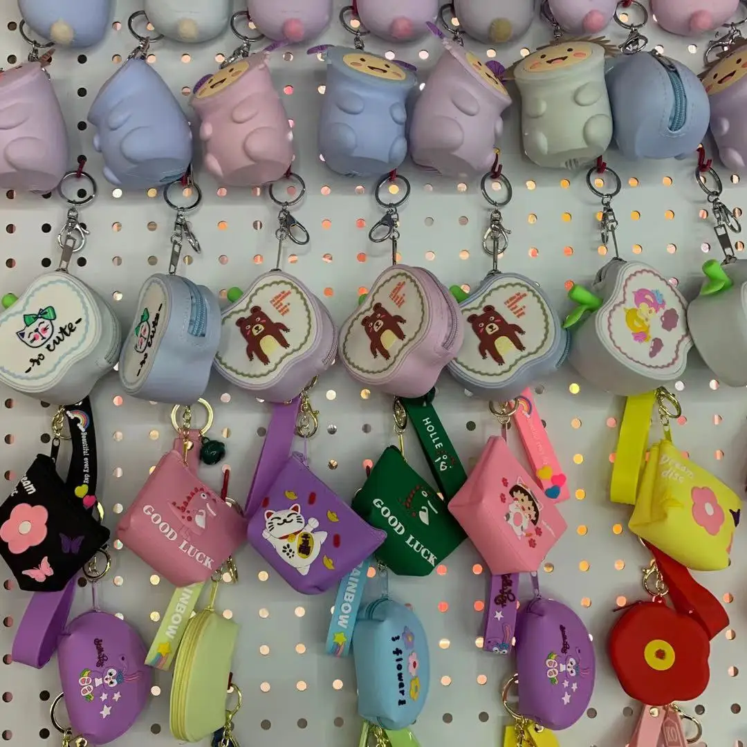 High Quality Women Various Zipper Mini Change Wallet Coin Purse Keychain Custom Logo PU Leather Zinc Alloy Trade Assurance