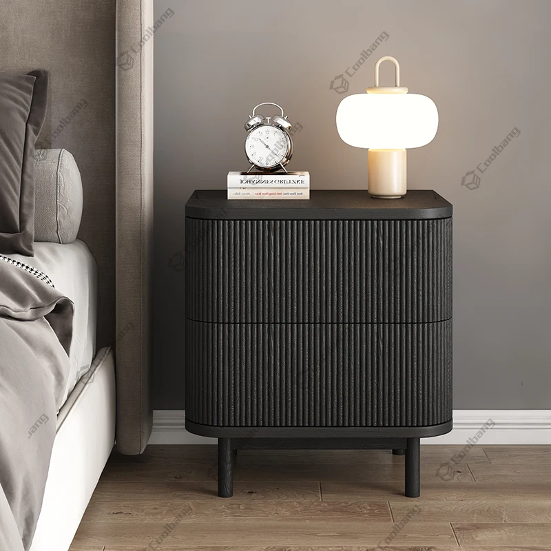 Customizable Wooden Strip Nightstand Minimalist Bed Side Table Rattan Pedestals Bedroom Table Bedside Table