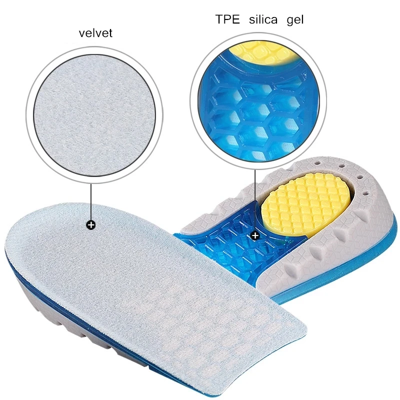 Comfortable Silicone Gel height increase shoe insole TPE Elevator Inner Sole Invisible Height Increase Insole