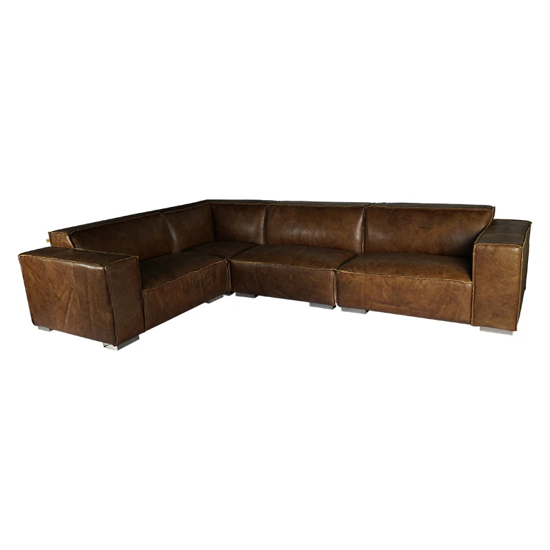 Luxury top grain full leather sectional sofa shaped conern sofa set 7 seater feather sofas living room furniture