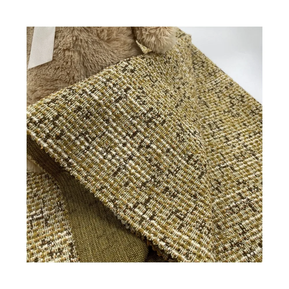80%P 17%C 1%SP 2%bright soft yellow knitting jacquard fabric tweed fabric for clothing