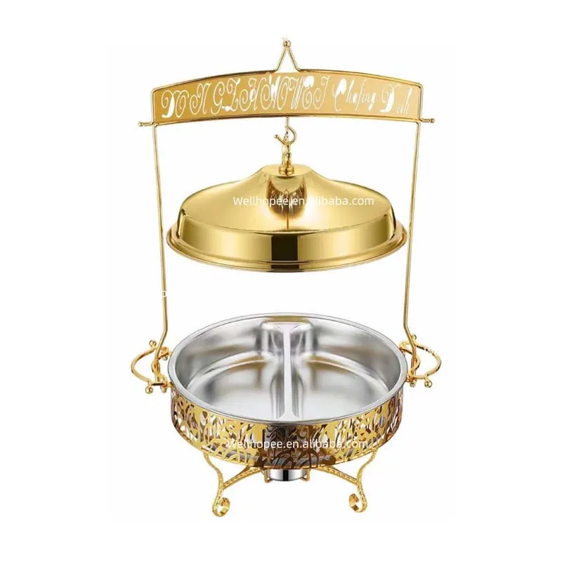 Middle east dinner set serving dish food warmer gold luxury alcohol gel liquid fuel round towel cover hanging chafing dish