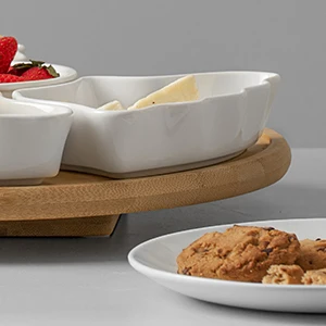 12 Inches Lazy Susan Appetizer Serving Dishes Snack Tray Dessert Trays With Wood Holder Removable