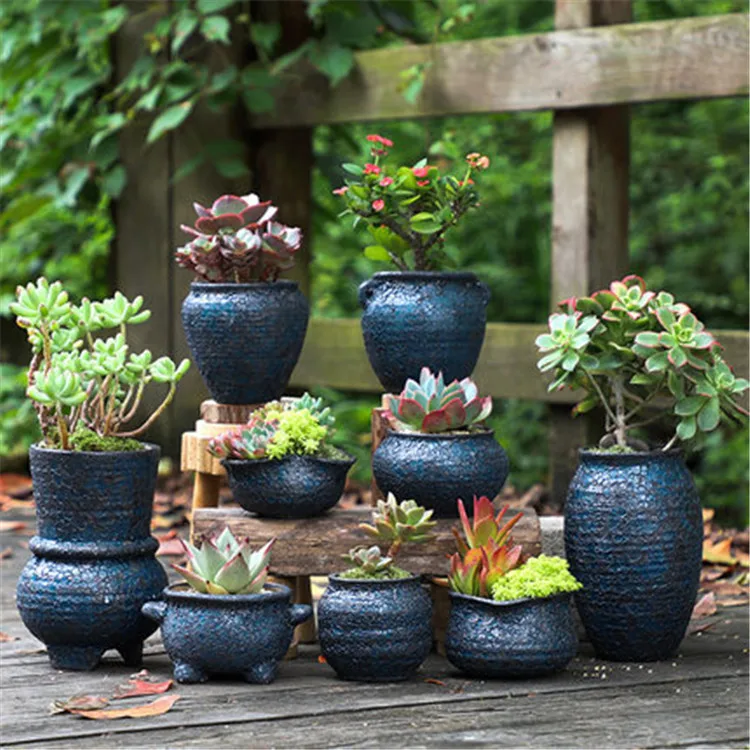 New design handmade coloured coarse pottery breathable personality creative decor flower pot