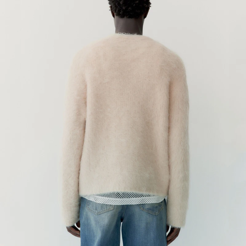 Knitwear Manunfacturers Custom Wholesale New Design Fluffy Boxy Fit Alpaca Blend Knitted Pullover Sweater Men