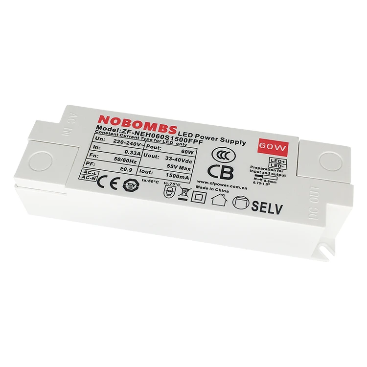 
High PF no flicker Isolated LED drive power 33V -40V dc constant current 1500mA LED driver 5 years warranty 60W LED driver 