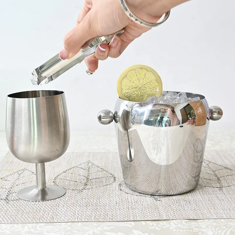 American Style Stainless Steel Double Ear Ice Bucket for Party Metal Material